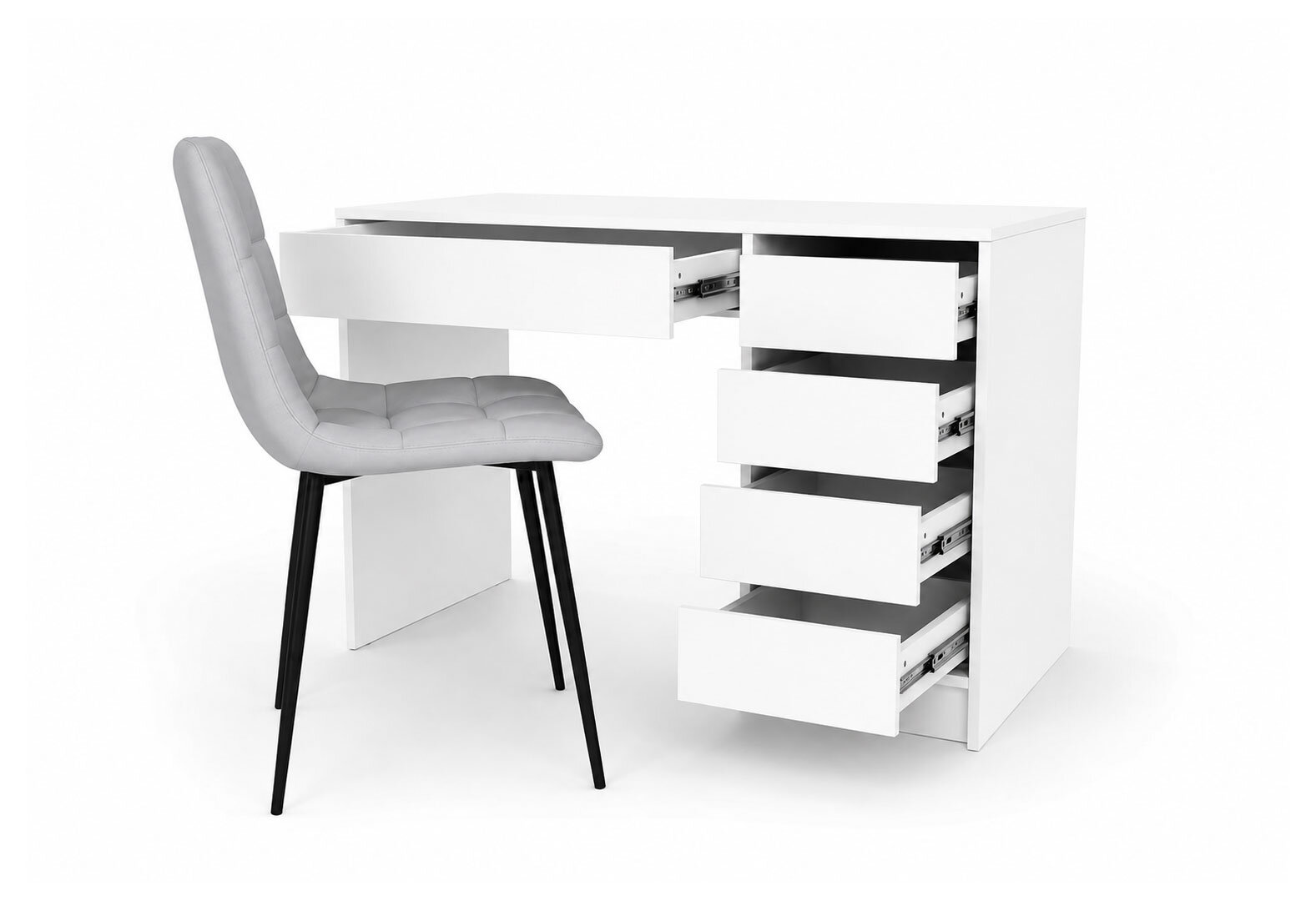 Фото 4 - Стіл письмовий Kredens furniture Ерго / Ergo 110x55 см правий з 5-ма шухлядами Білий з кріслом Тед F1 New Light Grey