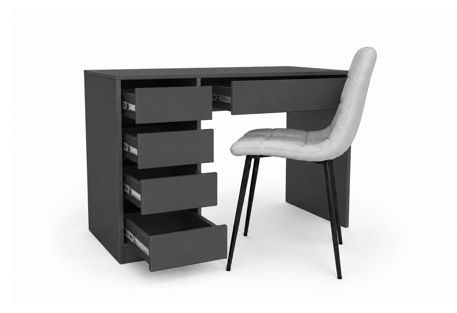 Фото 4 - Стіл письмовий Kredens furniture Ерго / Ergo 110x55 см лівий з 5-ма шухлядами Графіт з кріслом Тед F1 New Light Grey