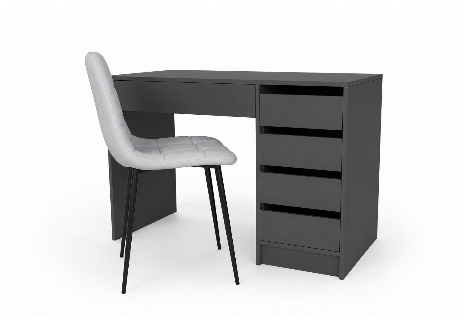 Фото 1 - Стіл письмовий Kredens furniture Ерго / Ergo 110x55 см правий з 5-ма шухлядами Графіт з кріслом Тед F1 New Light Grey