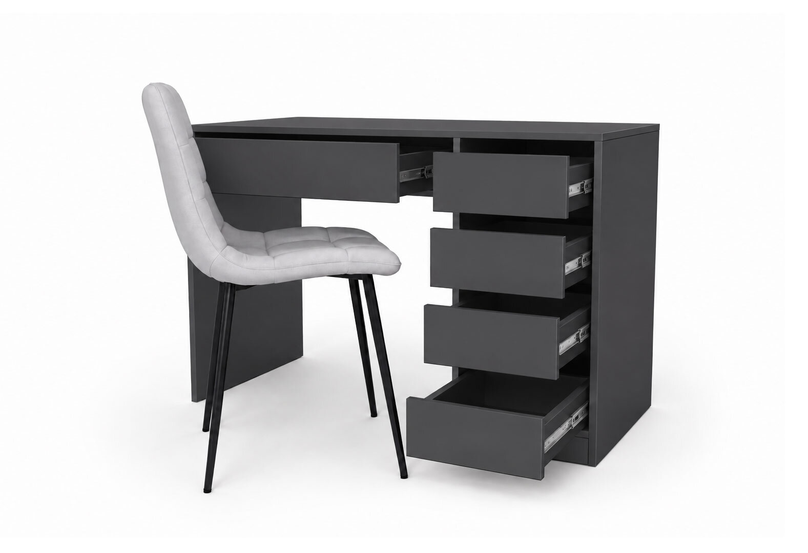 Фото 4 - Стіл письмовий Kredens furniture Ерго / Ergo 110x55 см правий з 5-ма шухлядами Графіт з кріслом Тед F1 New Light Grey