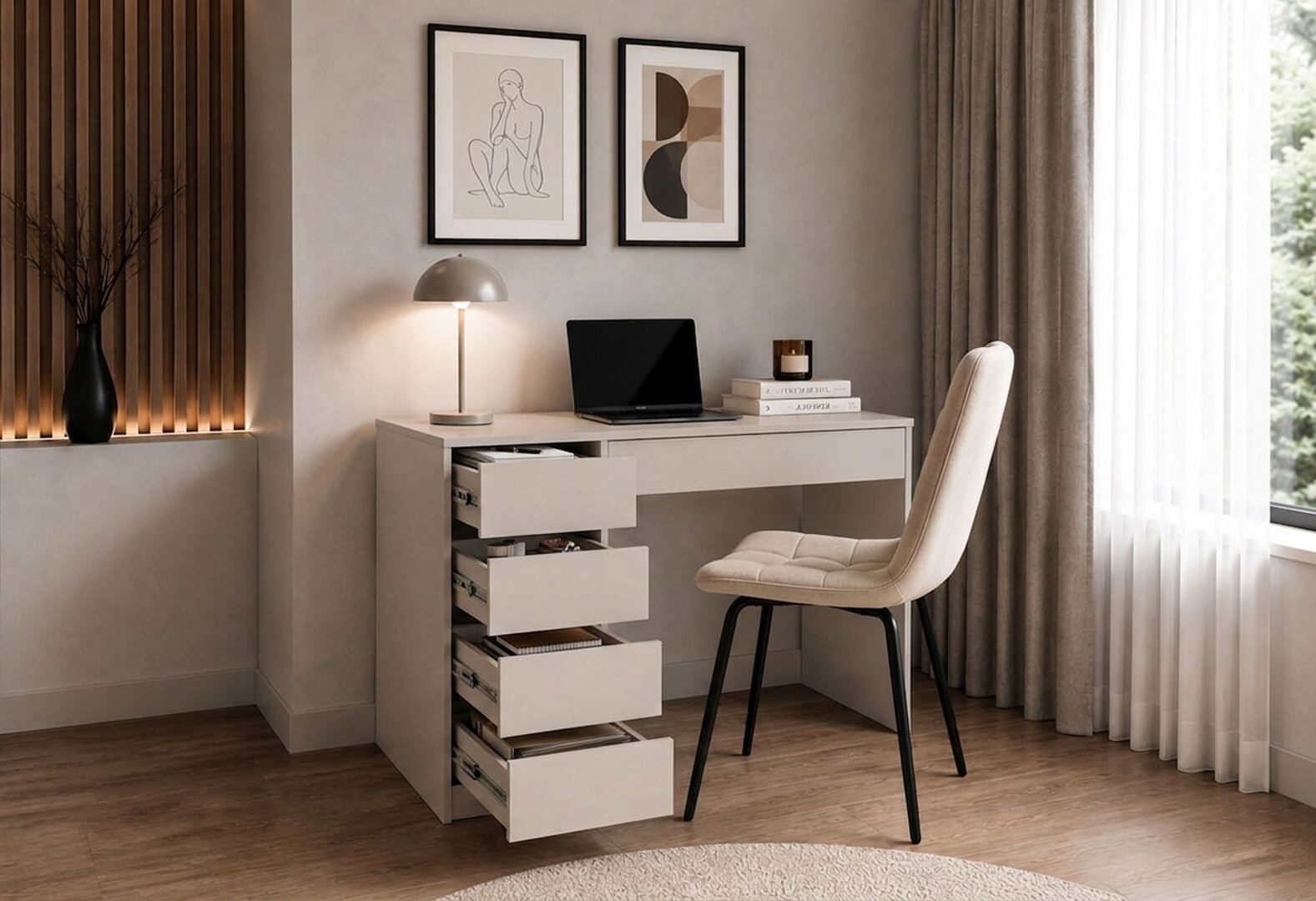 Фото 3 - Стіл письмовий Kredens furniture Ерго / Ergo 110x55 см лівий з 5-ма шухлядами Кашемір з кріслом Тед беж