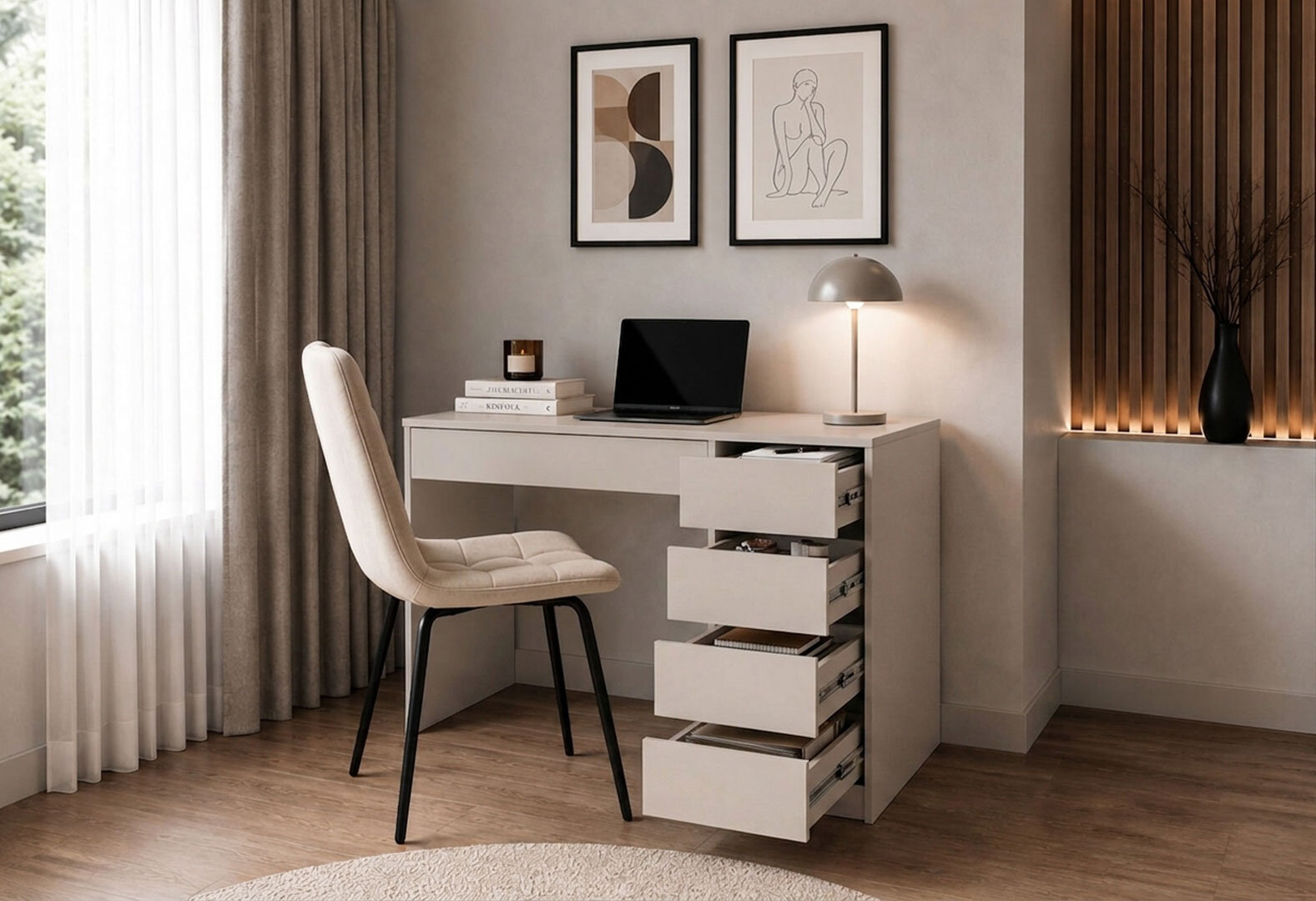 Фото 3 - Стіл письмовий Kredens furniture Ерго / Ergo 110x55 см правий з 5-ма шухлядами Кашемір з кріслом Тед беж