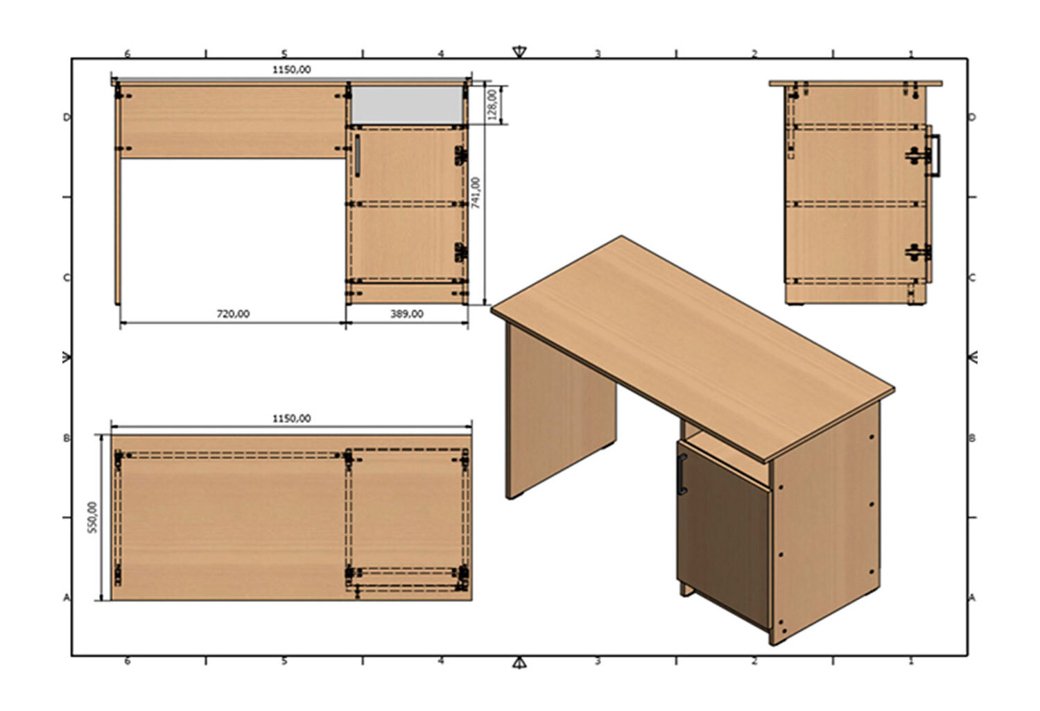 Фото 3 - Стіл письмовий Kredens furniture СК-1 115x55 см з тумбою сосна лофт
