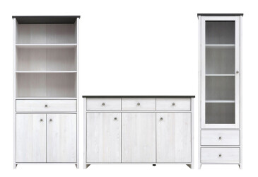 Фото Комплект стенка с витриной и стеллажом ВМК Порто (Парис) 276 см Джанни/Сосна ларико