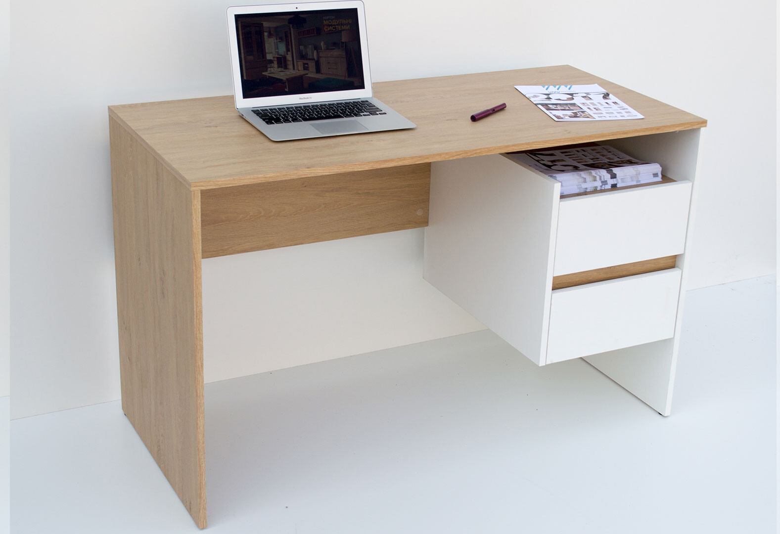 Фото 2 - Стол письменный ВМВ Холдинг HO 2S 120x55 см с ящиками, белый/дуб каменный