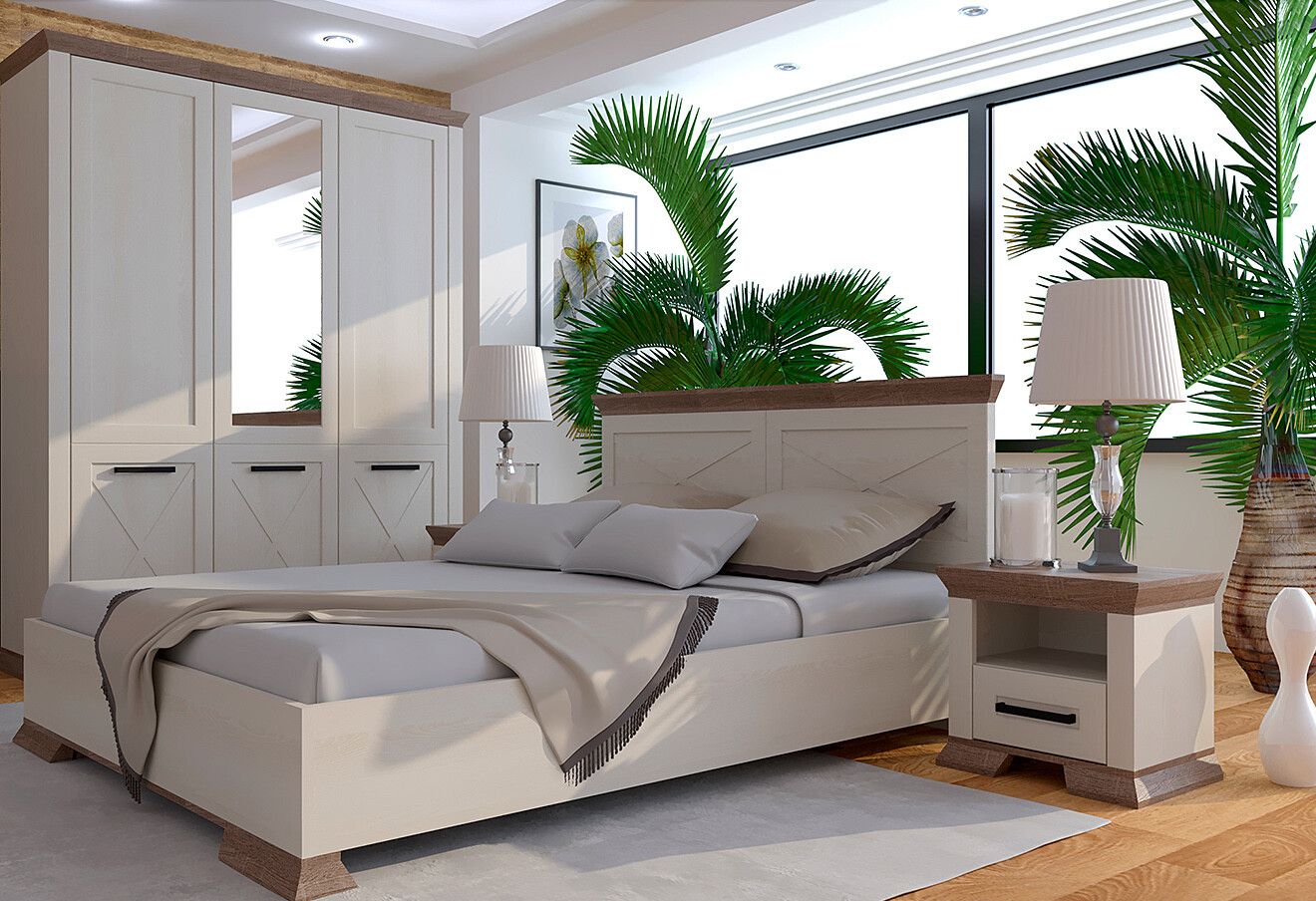 Фото 3 - Шкаф Gerbor холдинг Марсель 3-дверная с зеркалом 167 см Ясень снежный/Дуб сонома трюфель