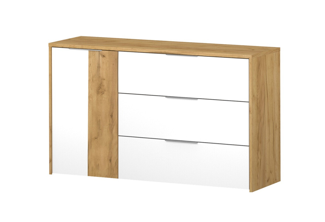 Фото Комод VMV holding Аванти 1-дверный с 3 ящиками 140 см Дуб крафт золотой/Белая платина