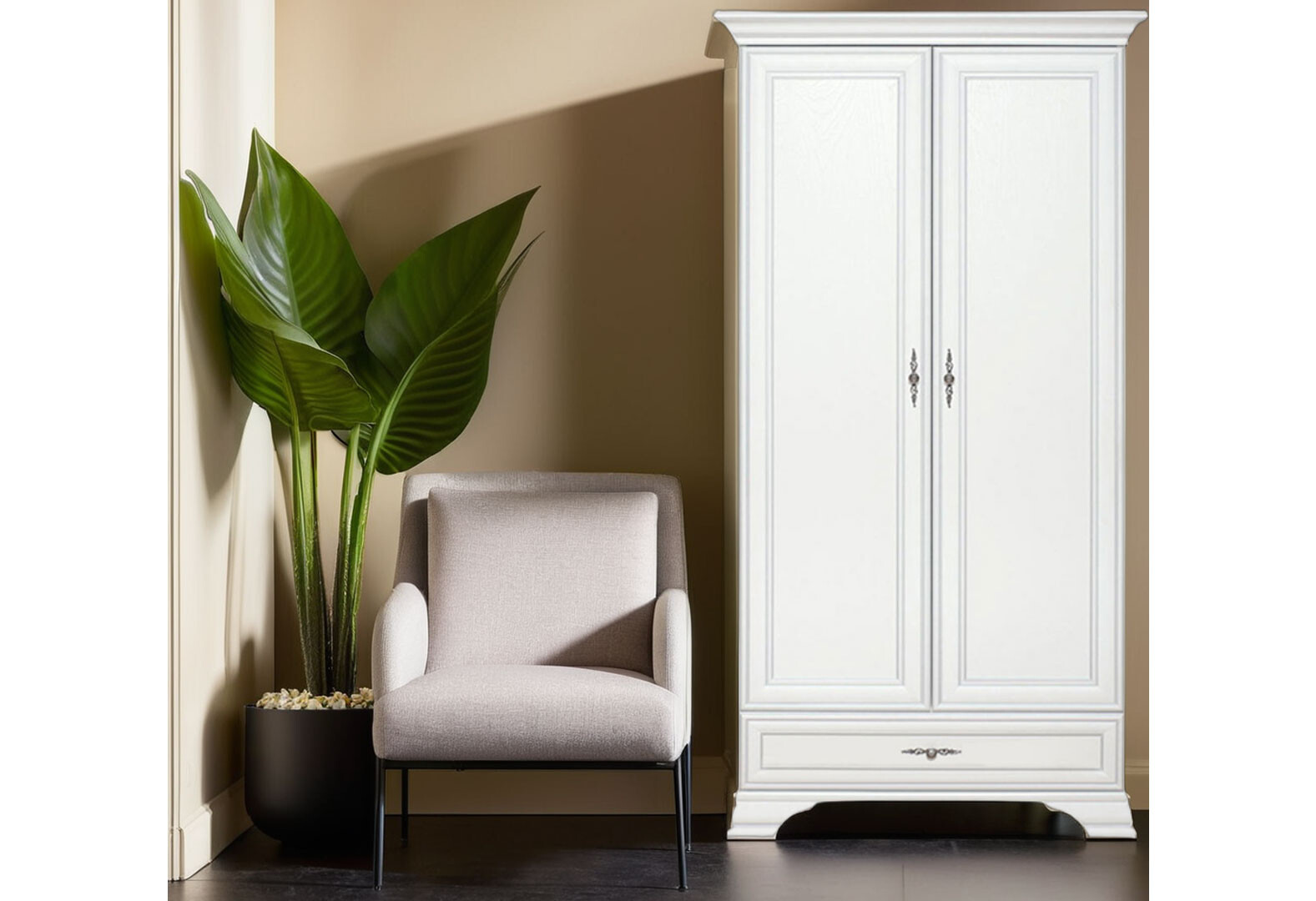 Фото 2 - Шкаф ВМК Кентукки 2-дверный с ящиком 100 см Белый