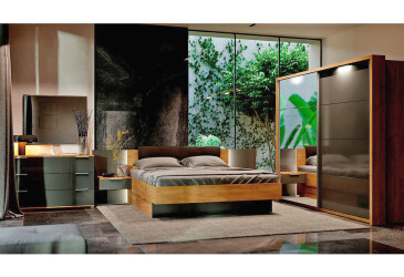 Фото Спальня МироМарк Луна со шкафом-купе 2.0 с 2 дверями, 160 Дуб Крафт / Мат Лава