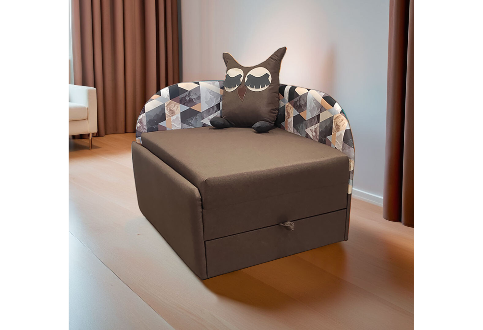 Фото 2 - Диван Вика Сова левый угол 84x98 см коричневый принт (Avis 40 / Snow brown)