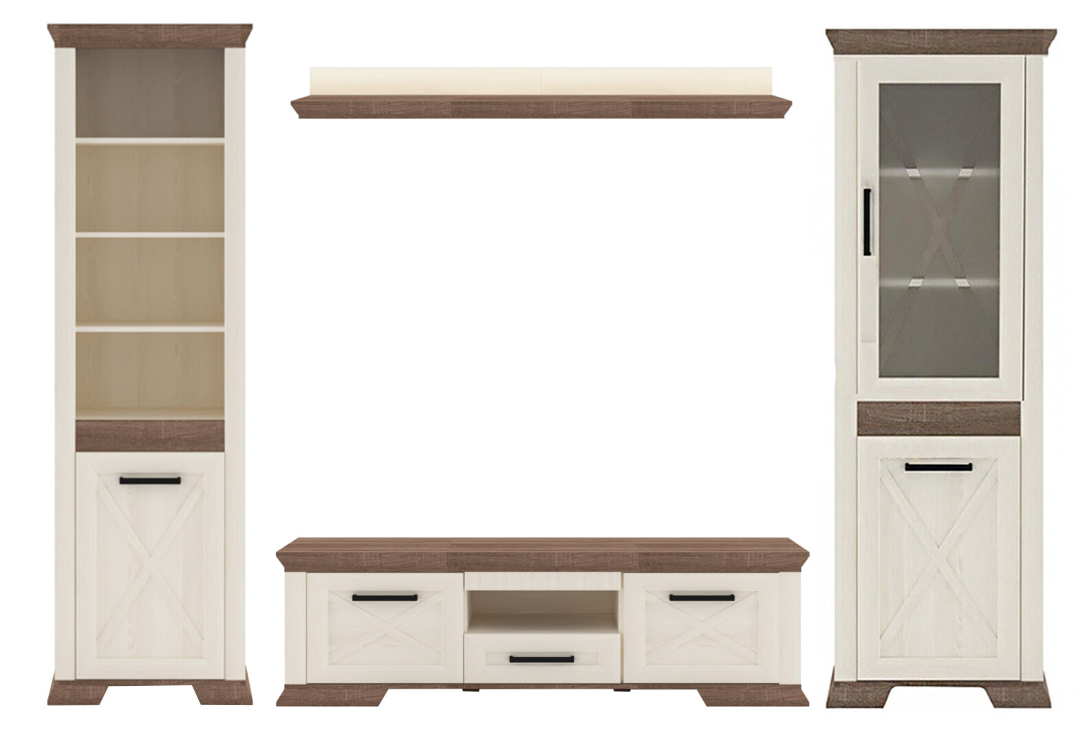 Фото 1 - Комплект стенка с витриной и стеллажом Gerbor холдинг Марсель 303 см Ясень снежный/Дуб сонома трюфель