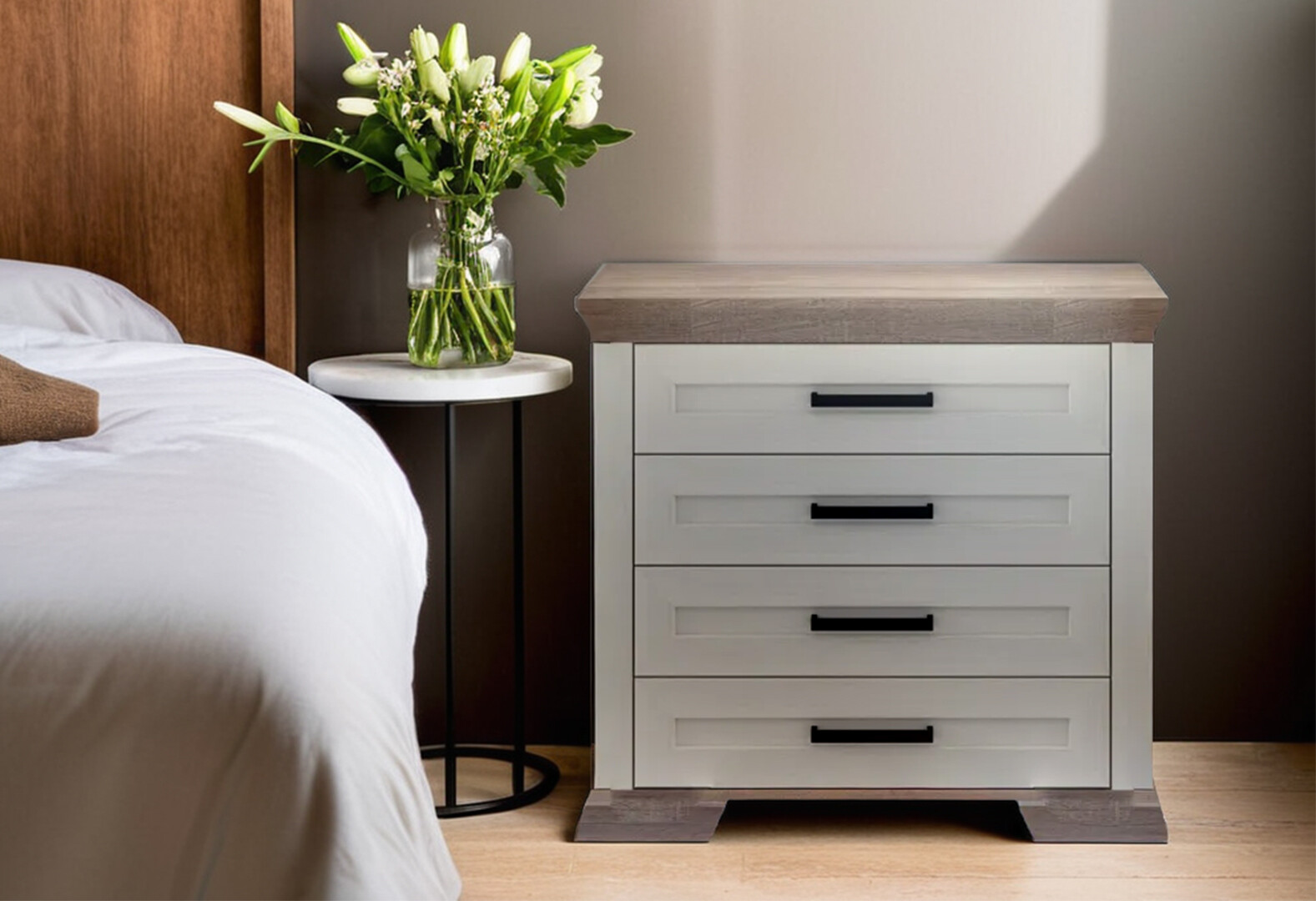 Фото 2 - Комод Гербор Марсель з 4 шухлядами 98 см Ясен сніжний/Дуб сонома трюфель