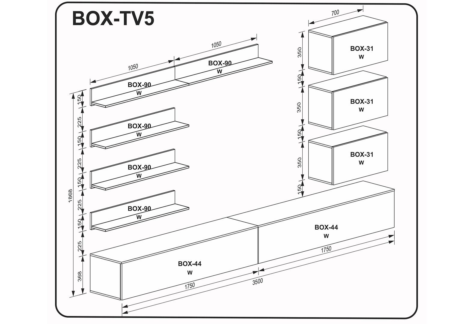 Фото 2 - Стенка МироМарк Бокс TV-5 350 см