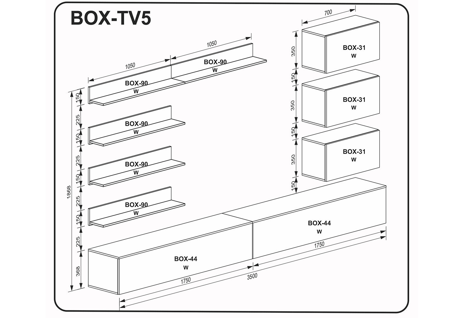 Фото 2 - Стенка МироМарк Бокс TV-5 350 см