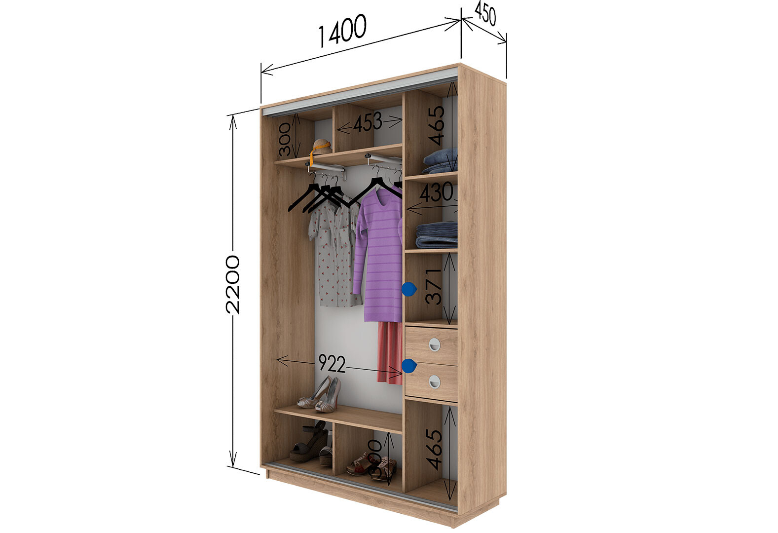 Фото 9 - Шкаф-купе Garant 2-дверный 140x220x45 см