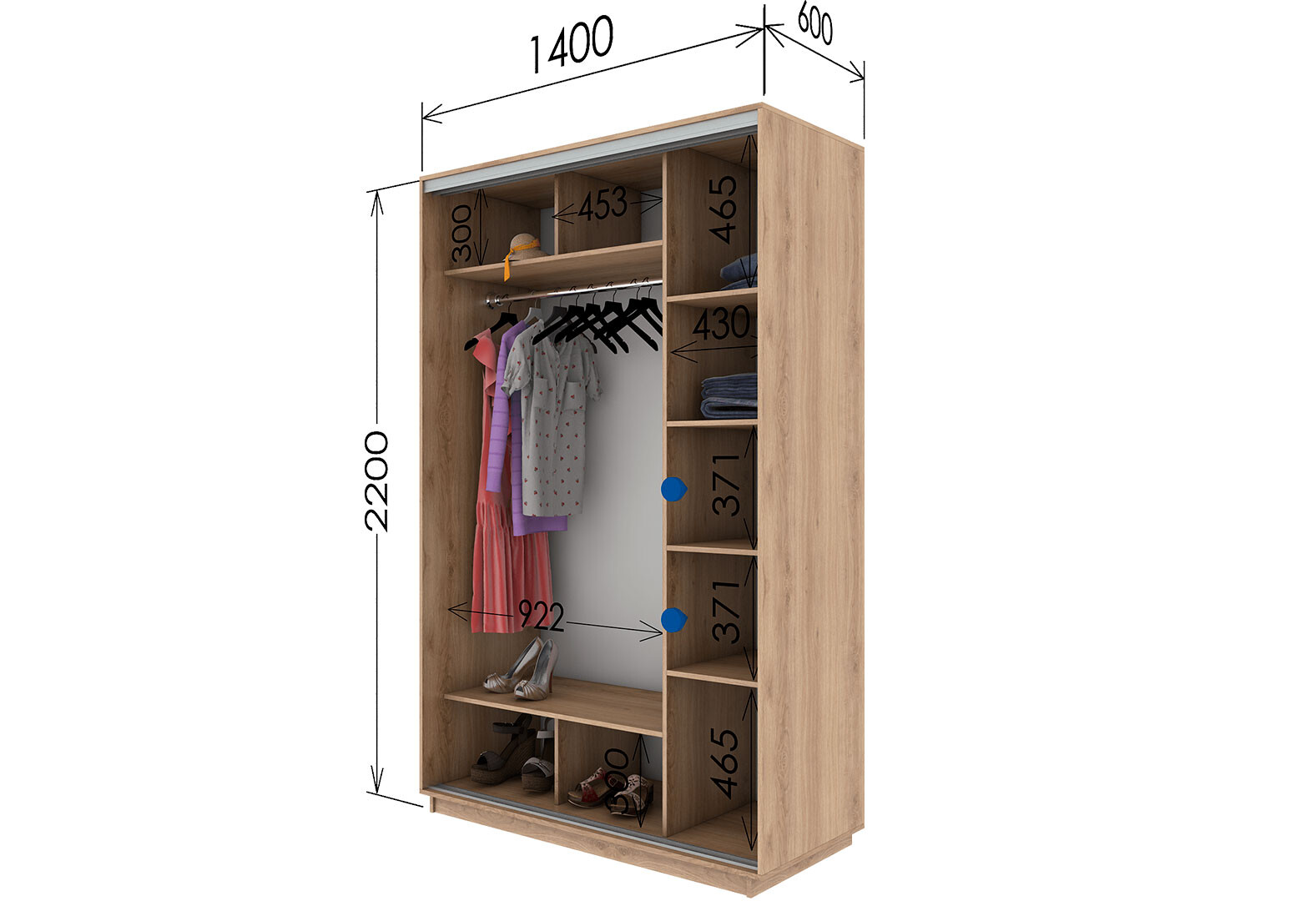 Фото 8 - Шкаф-купе Garant 2-дверный 140x220x60 см