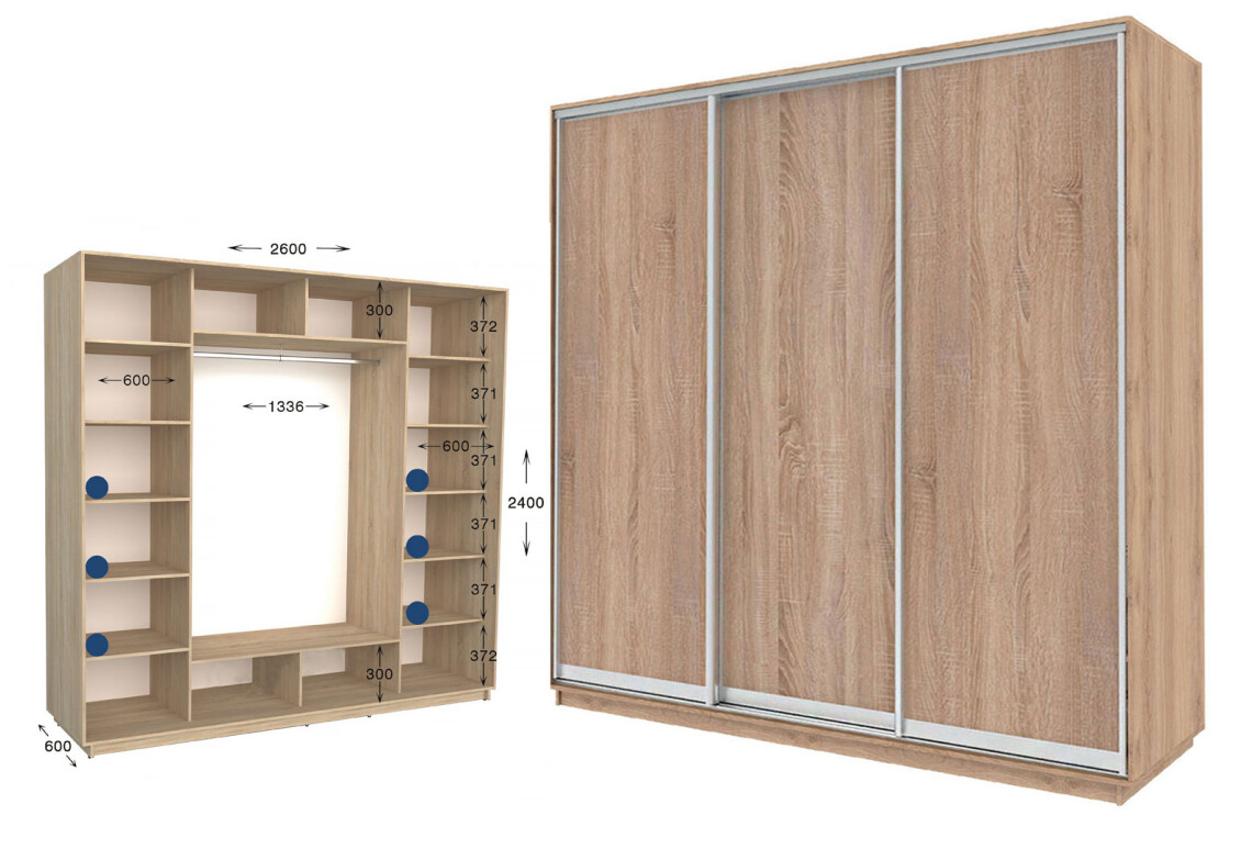 Фото Шкаф-купе Garant Практик №131/3 3-дверный 260 см