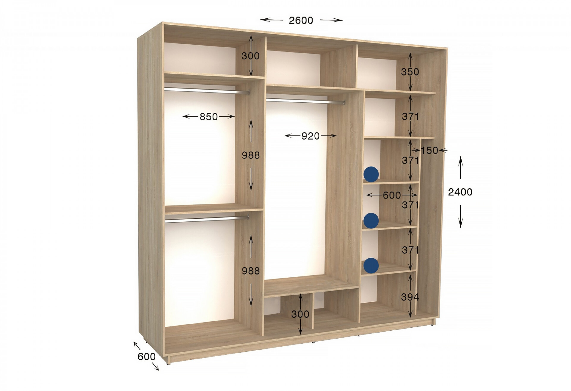 Фото 2 - Шкаф-купе Garant Практик №134/3 3-дверный 260 см