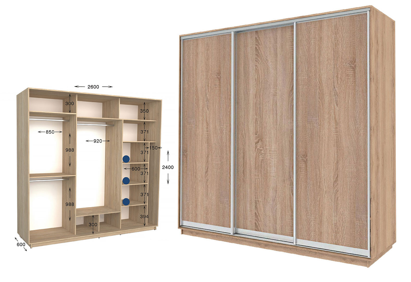 Фото 1 - Шкаф-купе Garant Практик №134/3 3-дверный 260 см