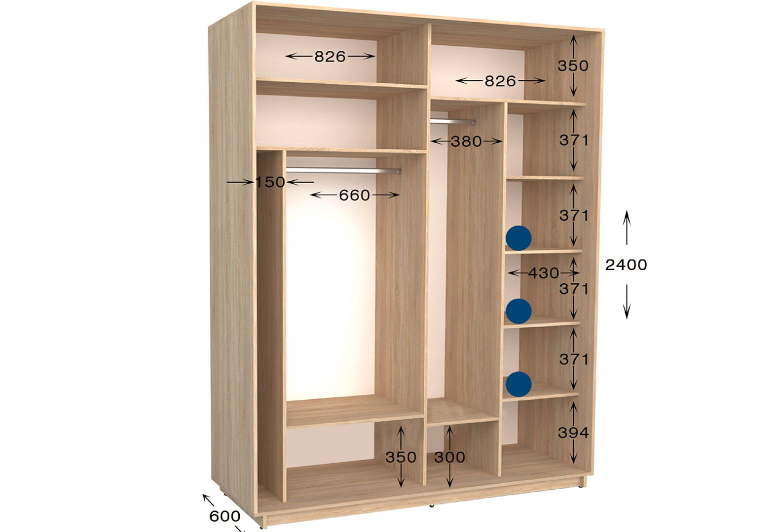 Фото 2 - Шафа-купе Garant Практик №60 2-дверна 170 см