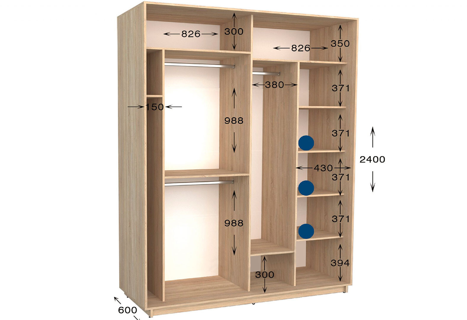 Фото 2 - Шафа-купе Garant Практик №63 2-дверна 170 см