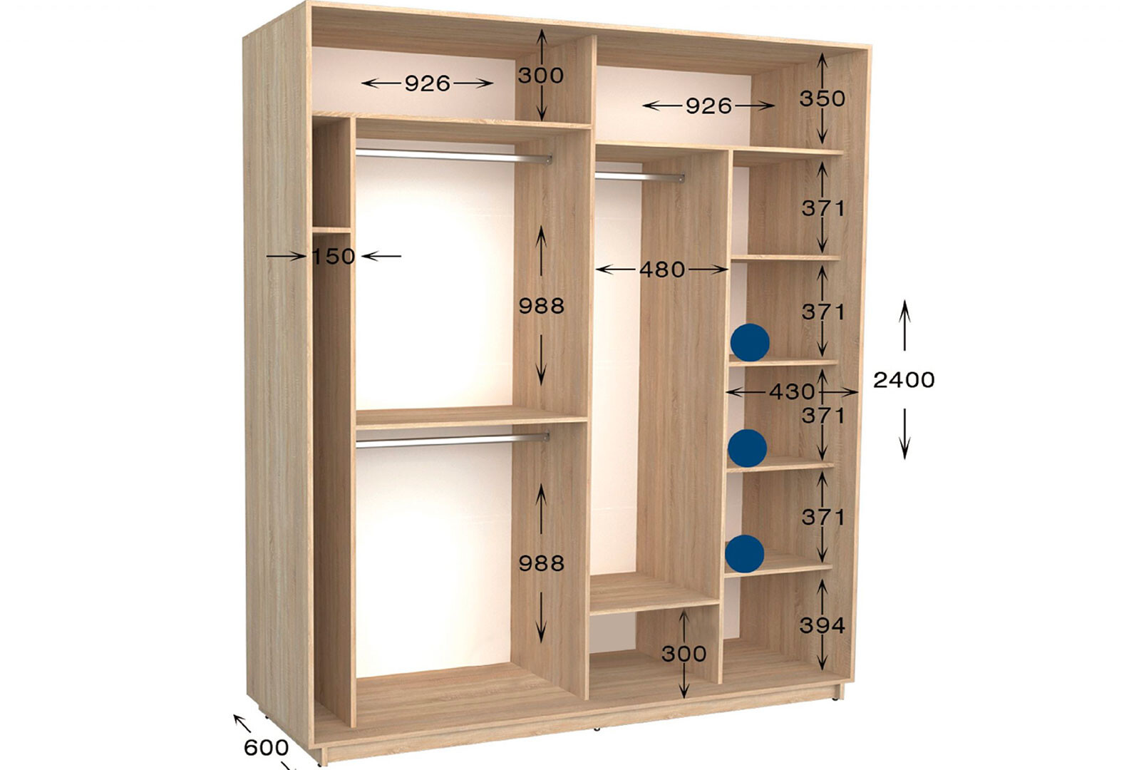 Фото 2 - Шафа-купе Garant Практик №74 2-дверна 190 см