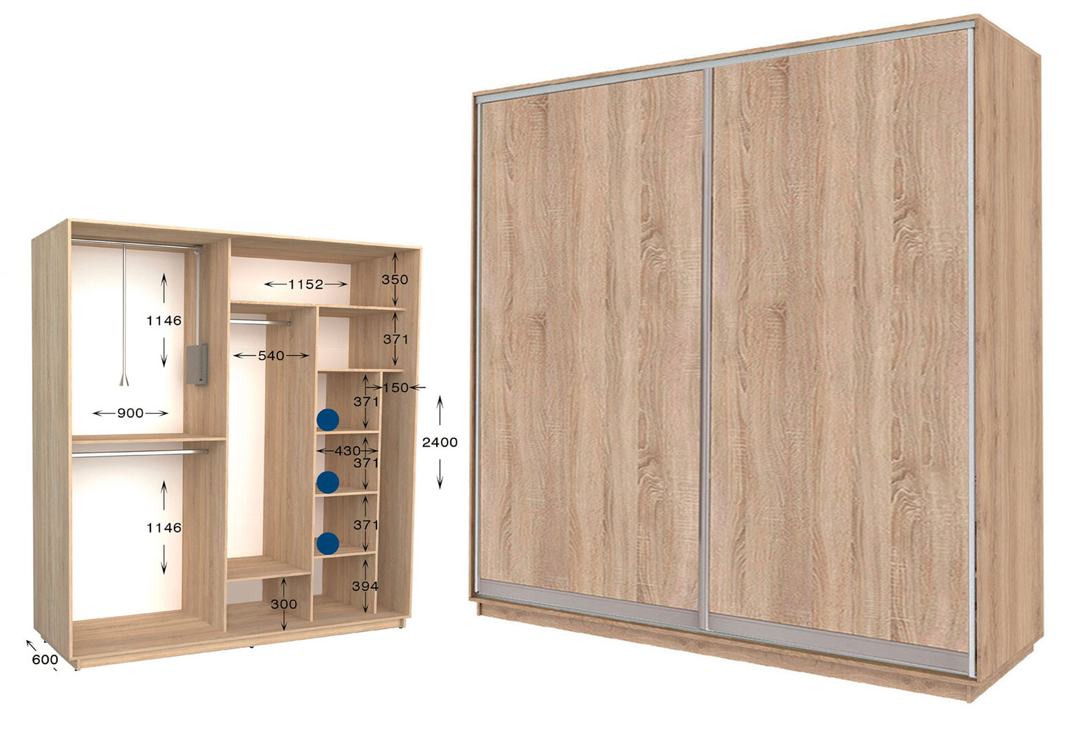 Фото 1 - Шафа-купе Garant Практик 93 2-дверна 210 см