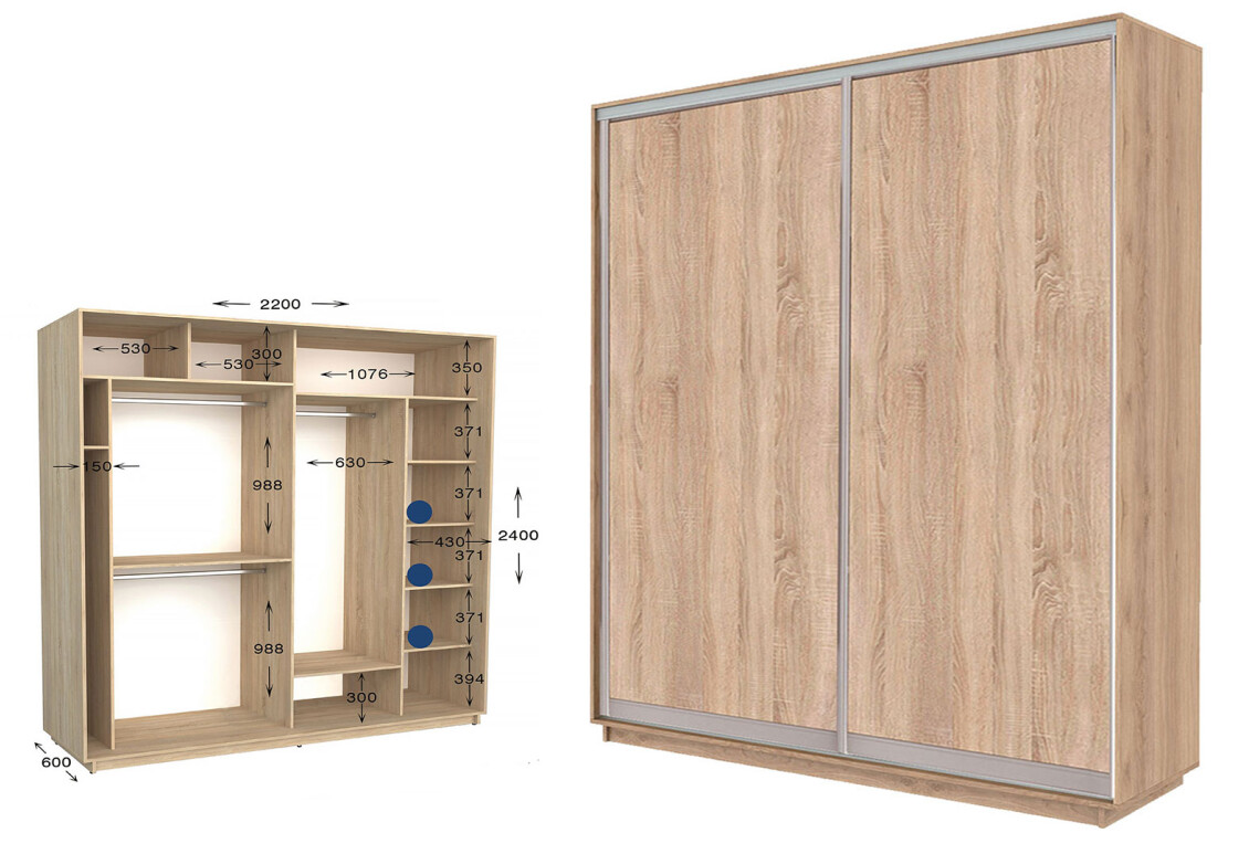 Фото Шкаф-купе Garant Практик 98/2 2-дверный 220 см