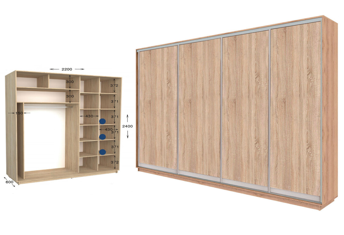 Фото Шкаф-купе Garant Практик №102/4 4-дверный 220 см