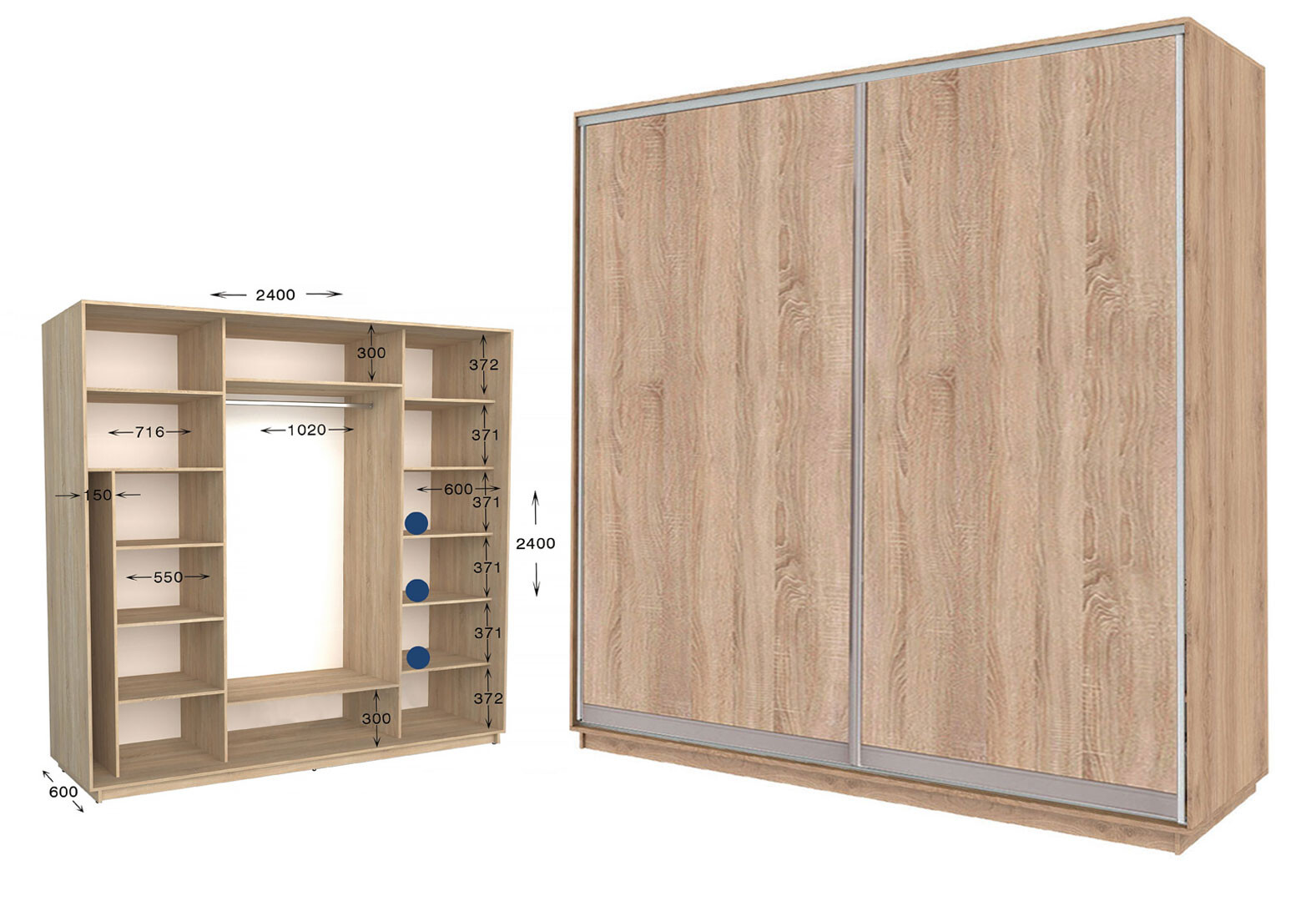 Фото 1 - Шкаф-купе Garant Практик №119/2 2-дверный 240 см