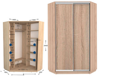 Фото Шкаф-купе угловой Garant Практик №4 2-дверный 140x140 см