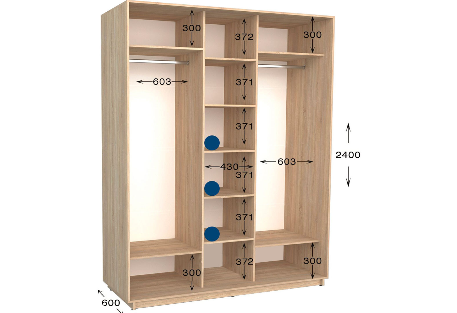 Фото 2 - Шкаф-купе Garant Практик №62/3 3-дверный 170 см