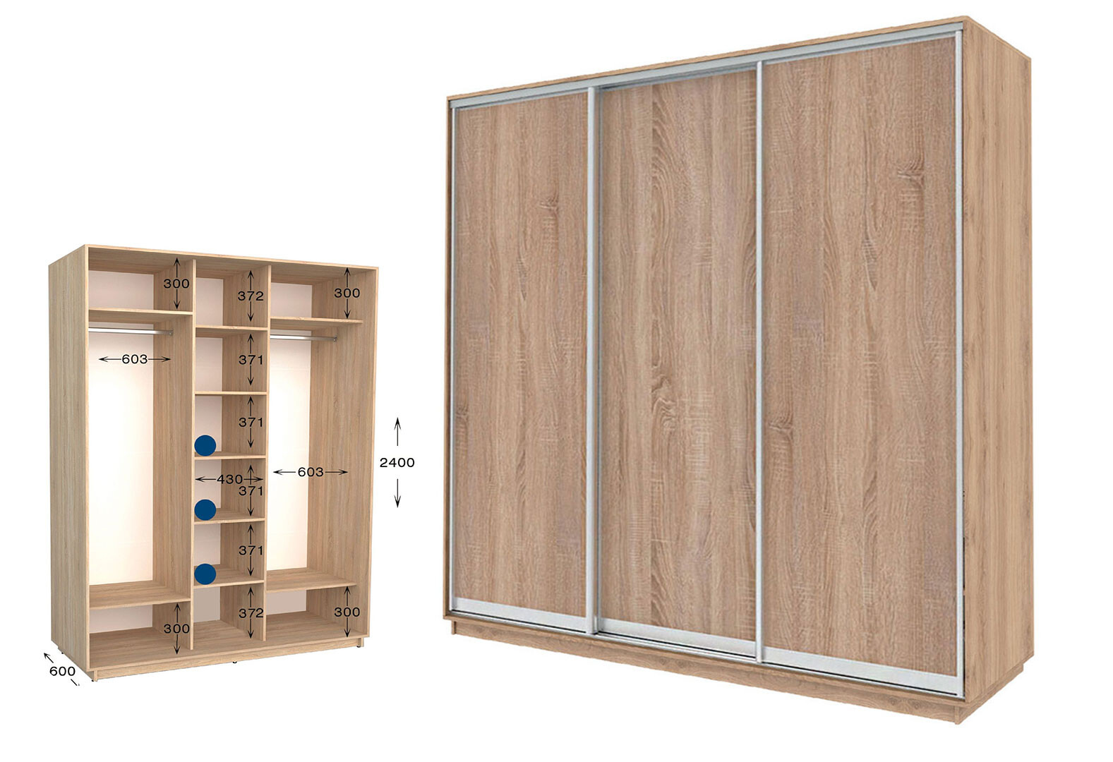 Фото 1 - Шкаф-купе Garant Практик №62/3 3-дверный 170 см