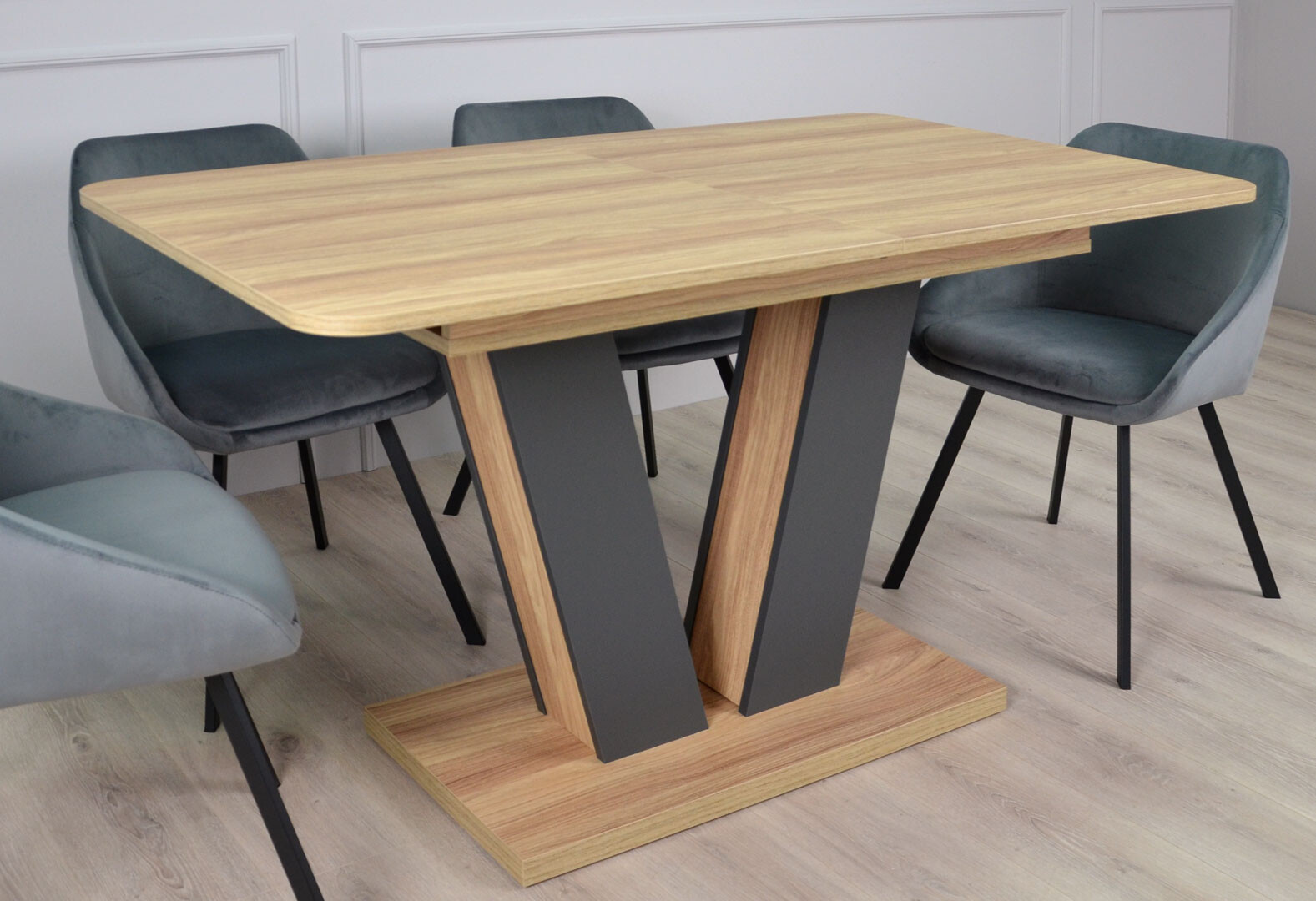 Фото 5 - Стол обеденный Intarsio Торино / Torino 140x80 см раскладной Блэквуд ячменный / Графит