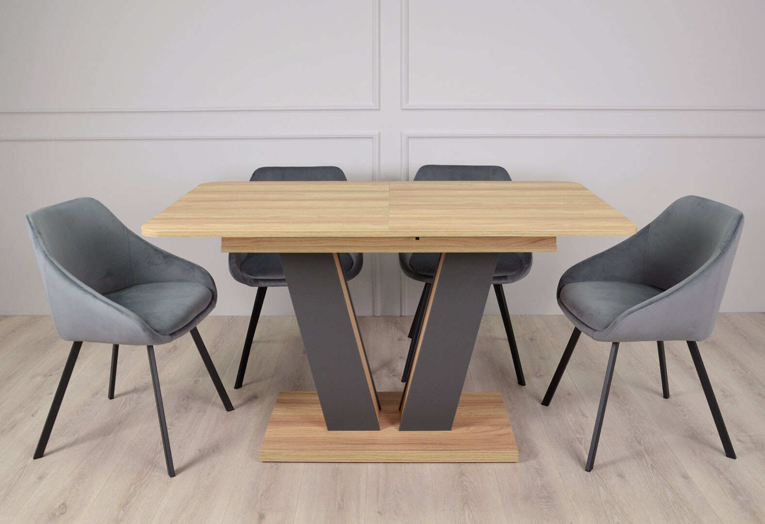 Фото 2 - Стол обеденный Intarsio Торино / Torino 140x80 см раскладной Блэквуд ячменный / Графит