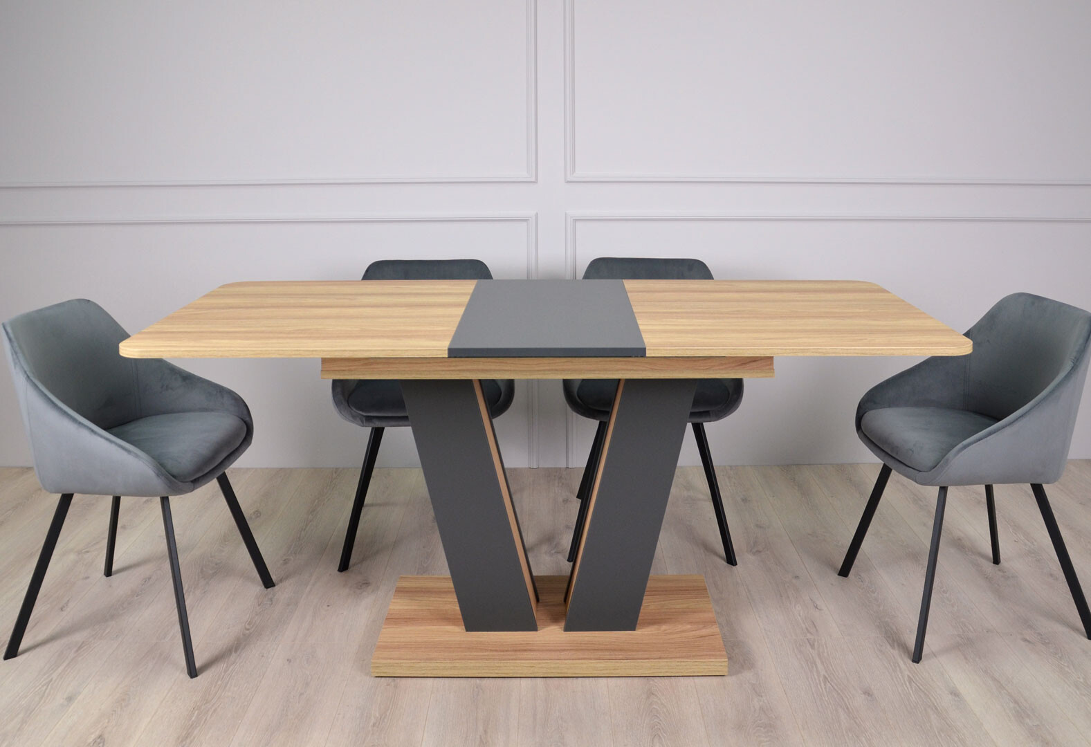 Фото 3 - Стол обеденный Intarsio Торино / Torino 140x80 см раскладной Блэквуд ячменный / Графит