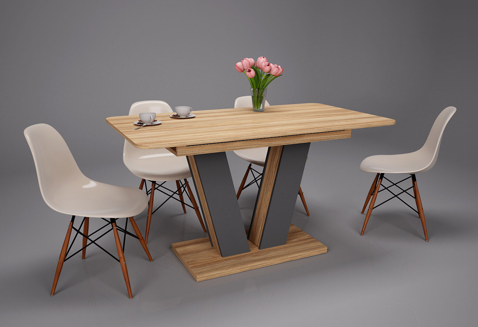 Фото 8 - Стол обеденный Intarsio Торино / Torino 140x80 см раскладной Блэквуд ячменный / Графит