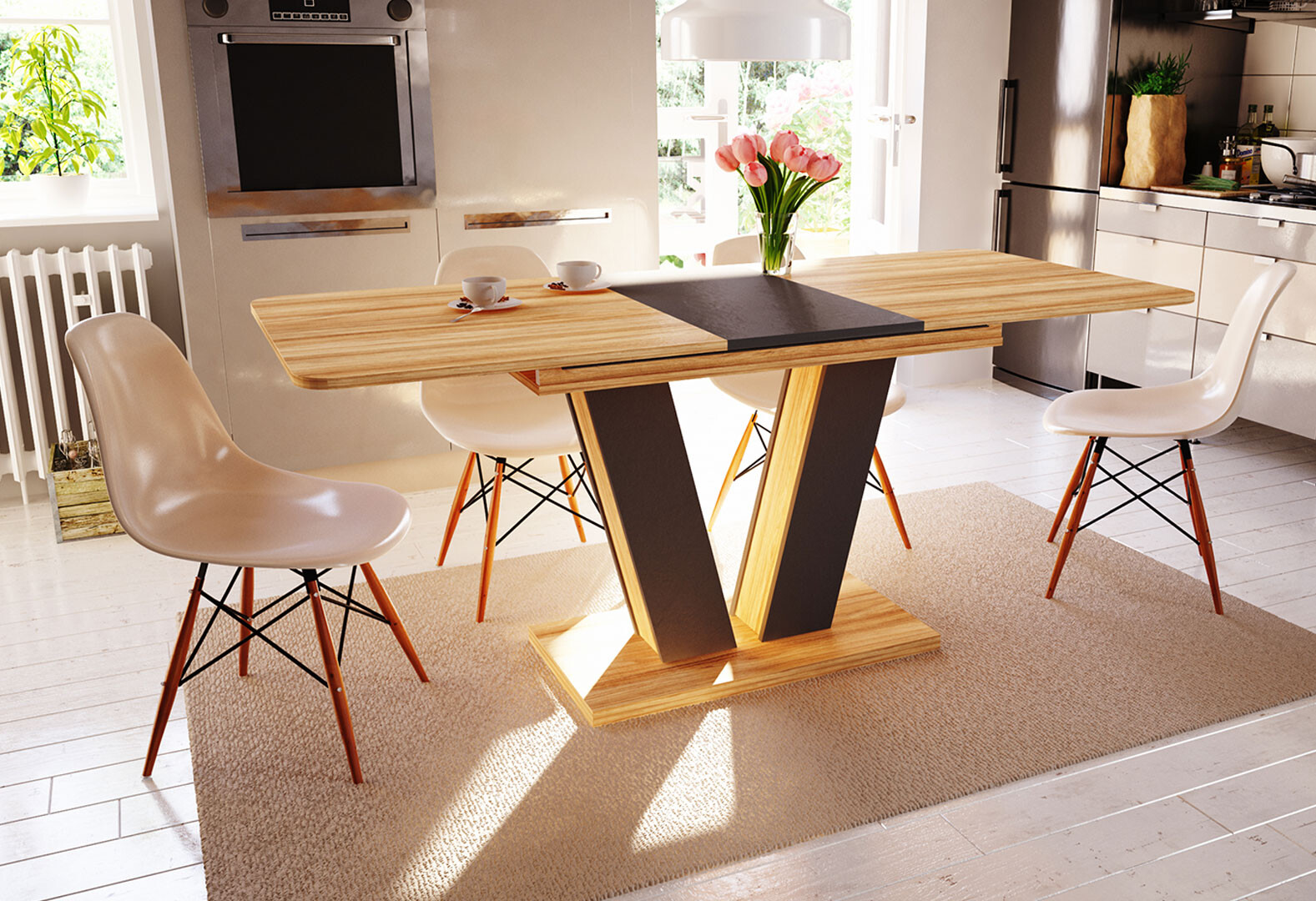 Фото 10 - Стол обеденный Intarsio Торино / Torino 140x80 см раскладной Блэквуд ячменный / Графит