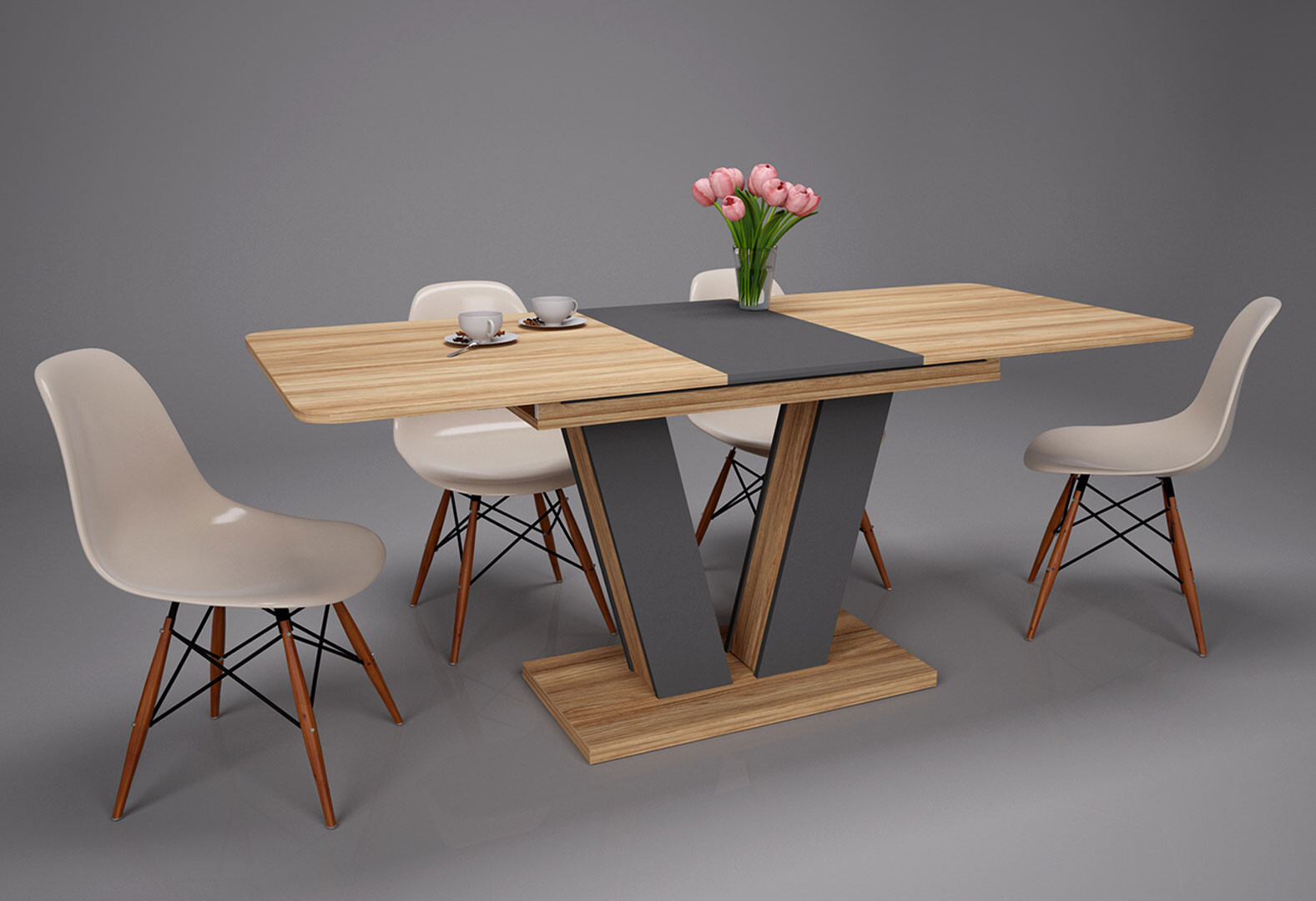 Фото 9 - Стол обеденный Intarsio Торино / Torino 140x80 см раскладной Блэквуд ячменный / Графит