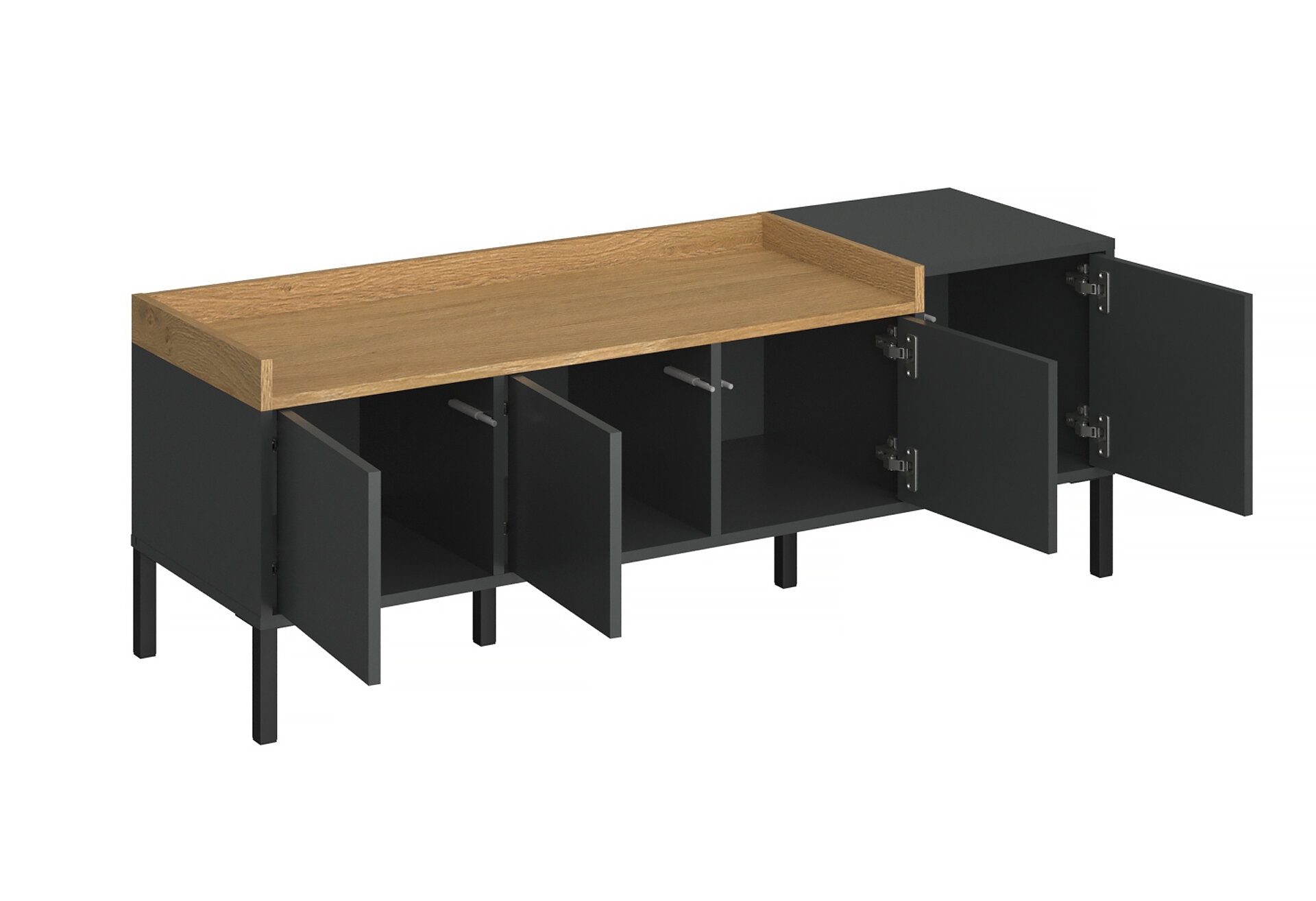 Фото 4 - Тумба під ТВ VMV holding Beril / Беріль з 4 дверками 139 см Антрацит / Дуб кам'яний