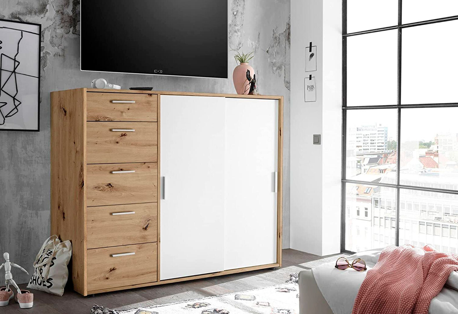 Фото 2 - Комод MiroMark Кейс 2-дверний з 5 шухлядами 152 см Дуб артизан