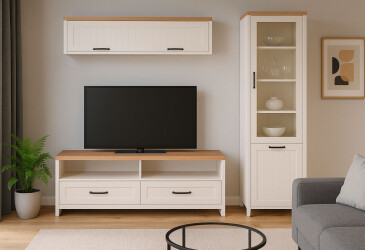 Фото Комплект стенка с витриной ВМВ Холдинг Верне 198 см Белый/Дуб каменный