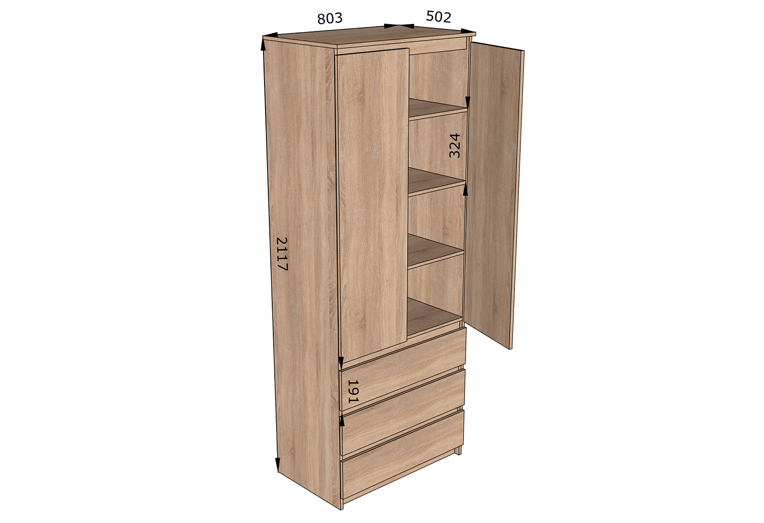 Фото 3 - Шкаф Moreli Т210 с полочками и ящиками 2-дверный 80 см