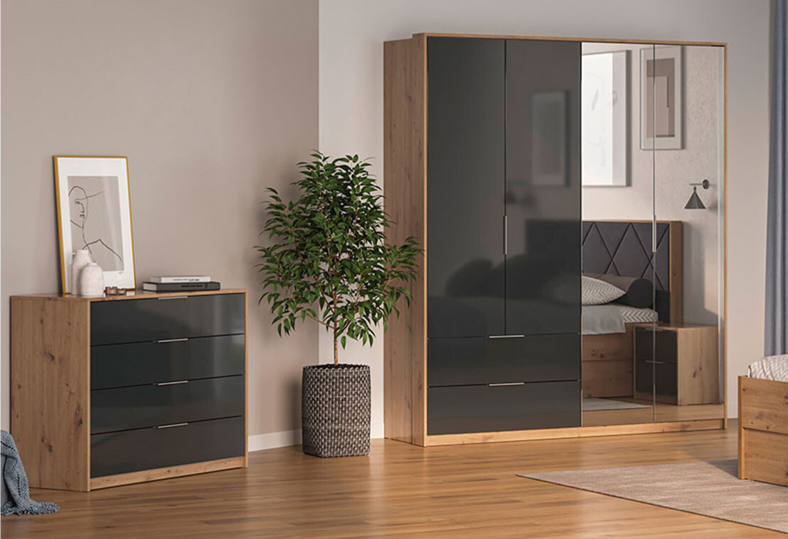 Фото 2 - Комод МироМарк Реймонд с 4 ящиками 110 см, мат антрацит