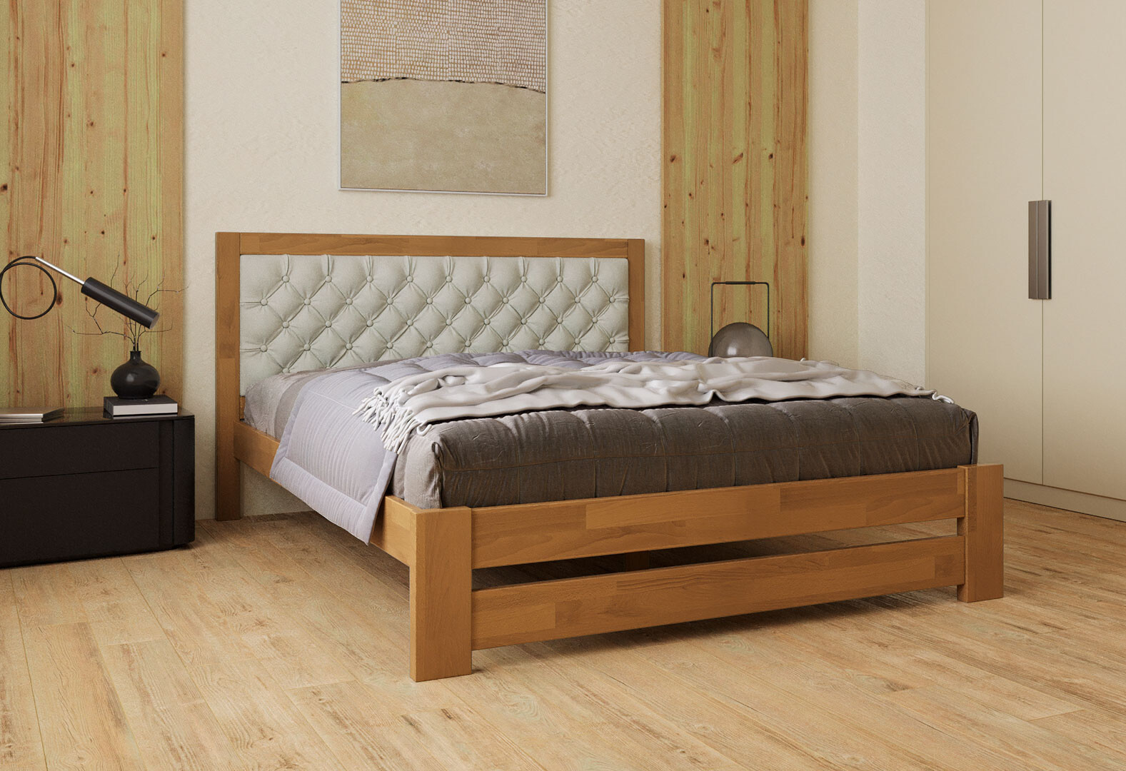 Фото 2 - Ліжко Arbor Drev Симфонія Люкс 160 см оббивка ромб тк.Лагуна 40, горіх