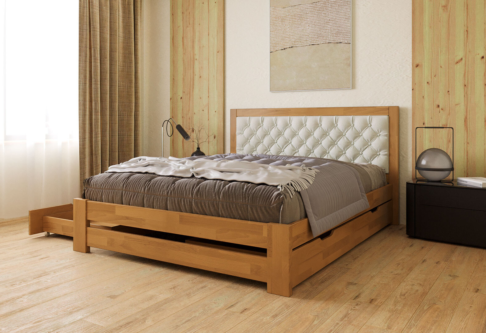 Фото 3 - Ліжко Arbor Drev Симфонія Люкс 160 см оббивка ромб тк.Лагуна 40, горіх