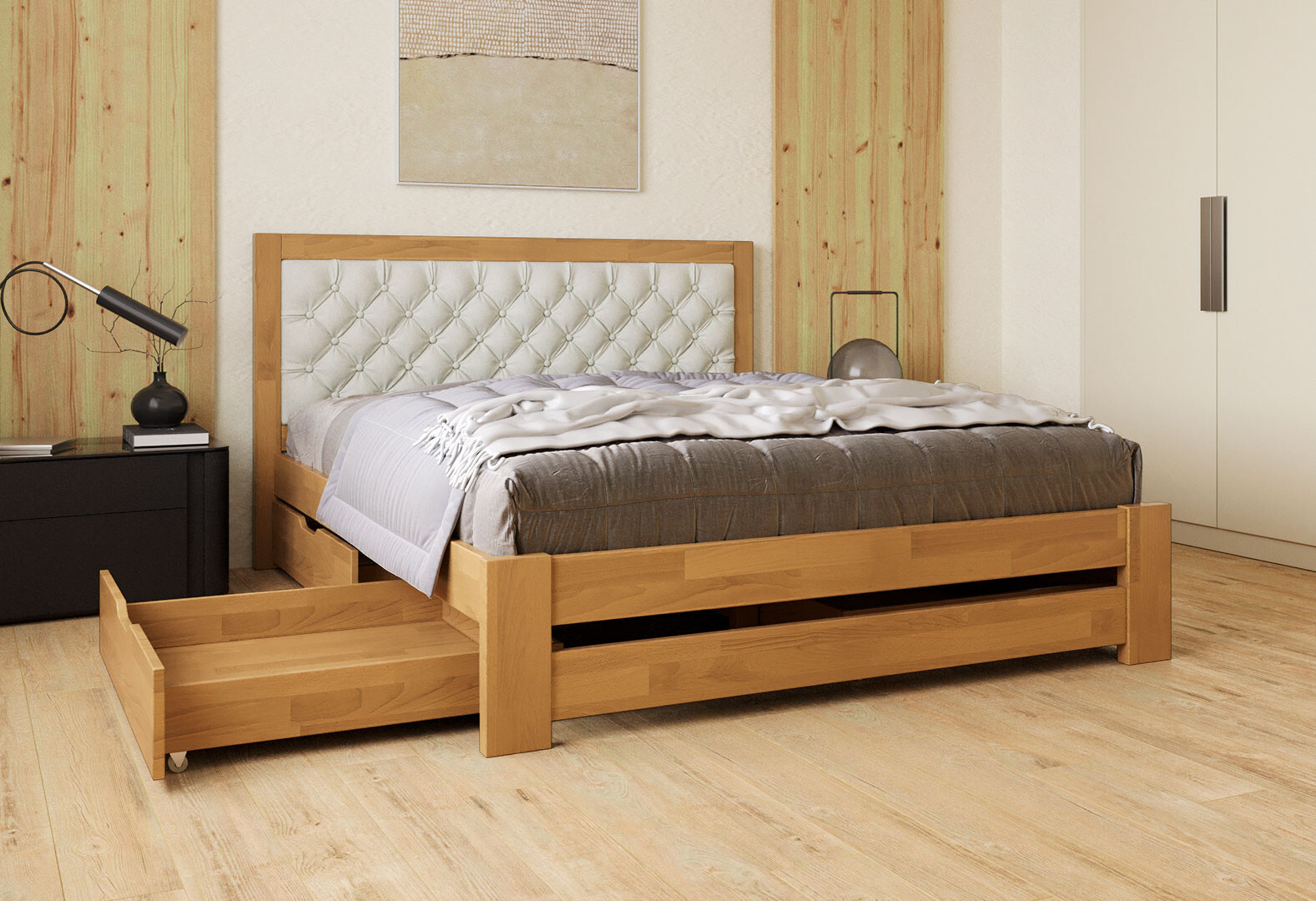 Фото 4 - Кровать Arbor Drev Симфония Люкс 180 см обивка ромб тк.Лагуна 40, орех