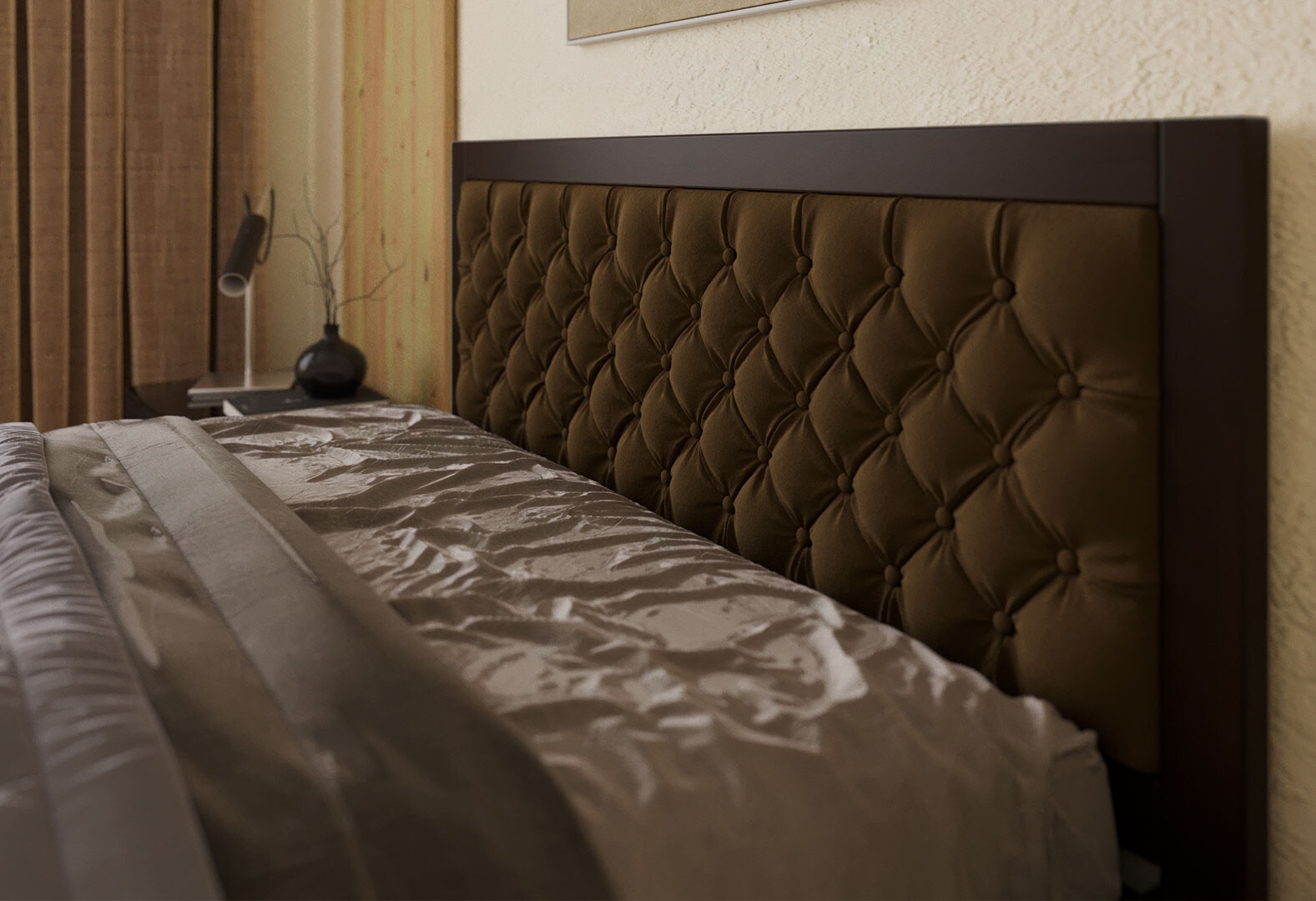 Фото 4 - Кровать Arbor Drev Симфония Люкс 180 см обивка ромб тк.Лагуна 11, орех темный