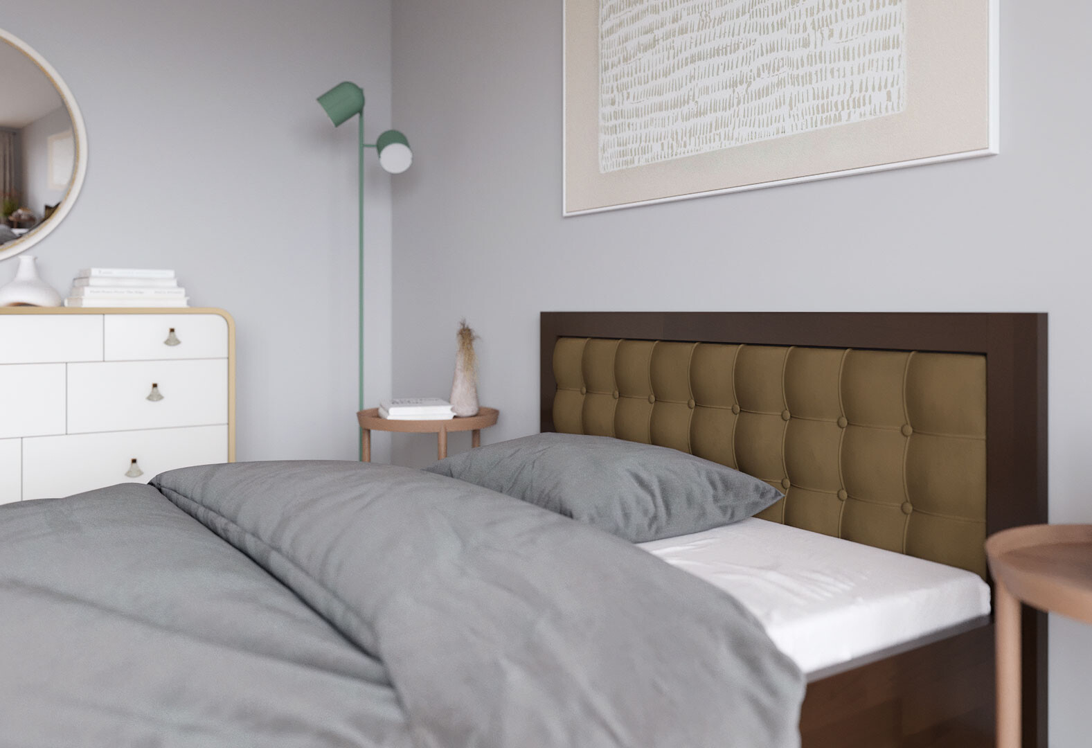 Фото 5 - Кровать-подиум Arbor Drev Регина 140 см прошивка изголовъя квадрат, тк. Лагуна 11, орех тёмный