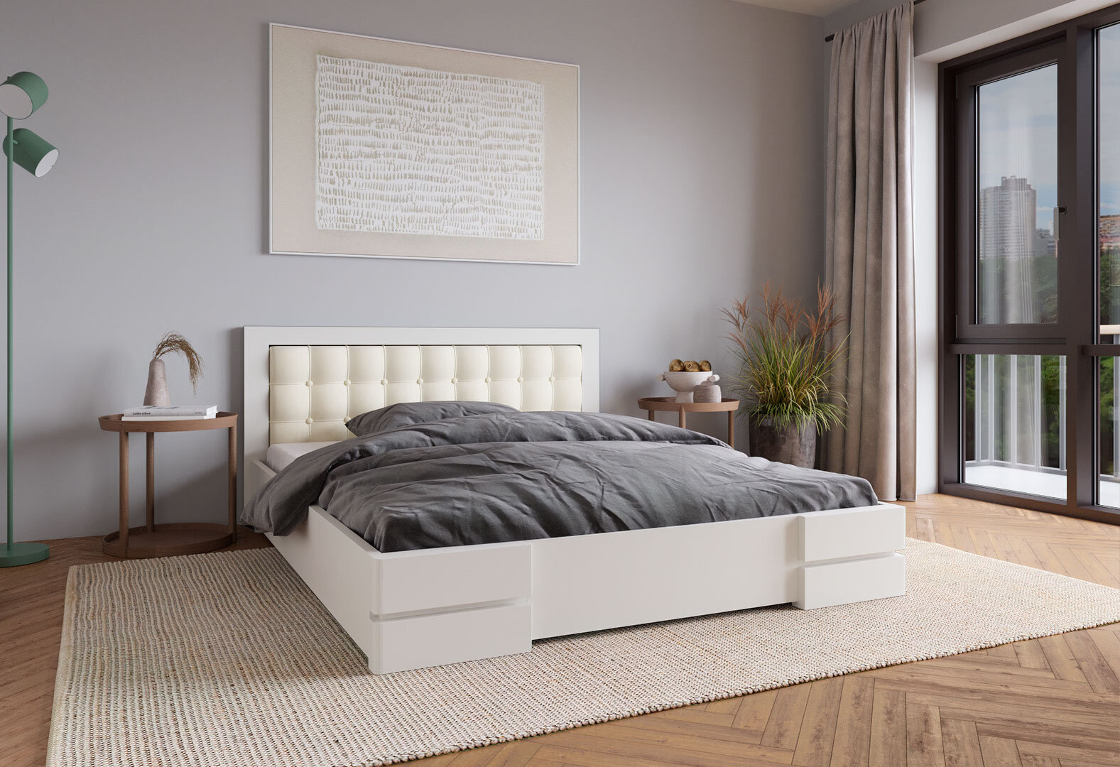 Фото 4 - Ліжко-подіум Arbor Drev Регіна Люкс 140 см вис. узголів'я 104 см, прошивка узголів'я квадрат, тк. Лагуна 03, біле